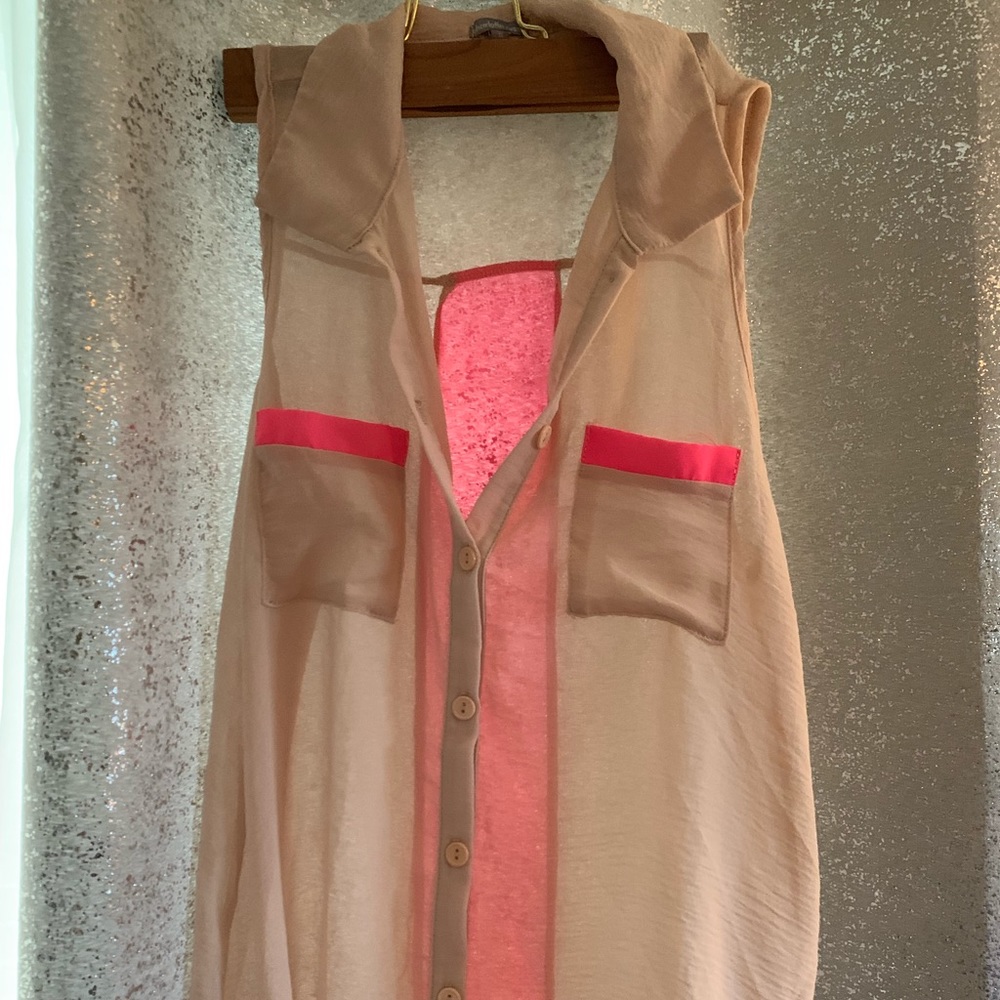 Sheer sleeveless button up shirt